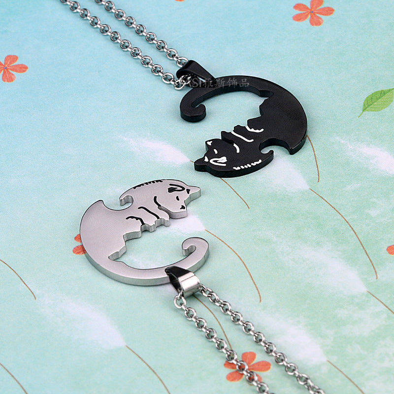Rockyu ペアネックレス 犬モチーフ YinYangデザイン ブラック＆シルバー ステンレス製 カップル用