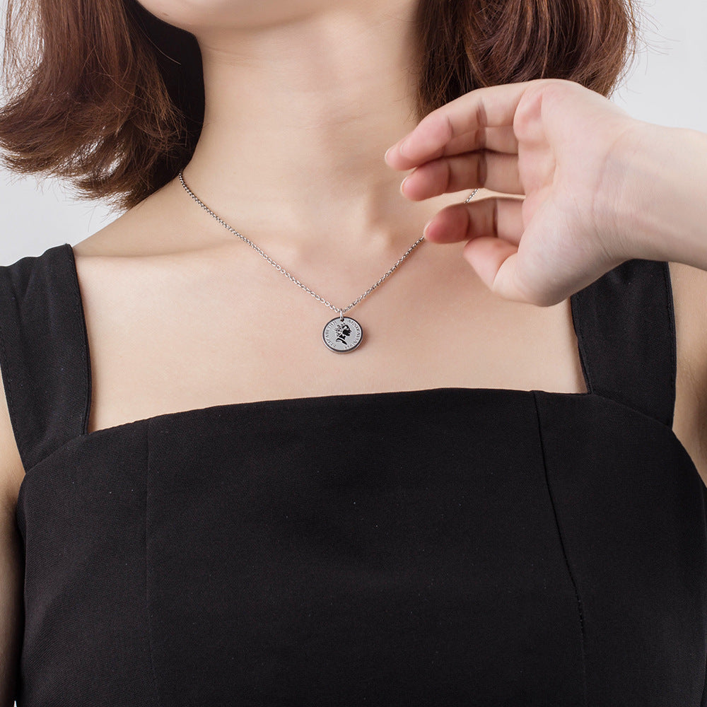 Rockyu ネックレス レディース ゴールド チタン コイン メダルペンダント エリザベス 鎖骨チェーン