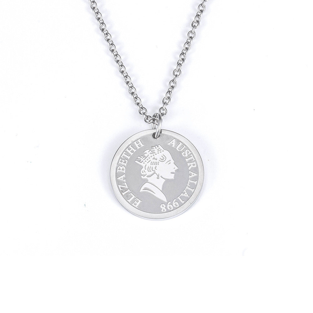 Rockyu ネックレス レディース ゴールド チタン コイン メダルペンダント エリザベス 鎖骨チェーン