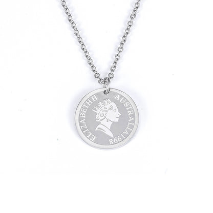 Rockyu ネックレス レディース ゴールド チタン コイン メダルペンダント エリザベス 鎖骨チェーン