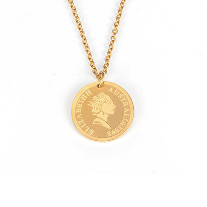 Rockyu ネックレス レディース ゴールド チタン コイン メダルペンダント エリザベス 鎖骨チェーン