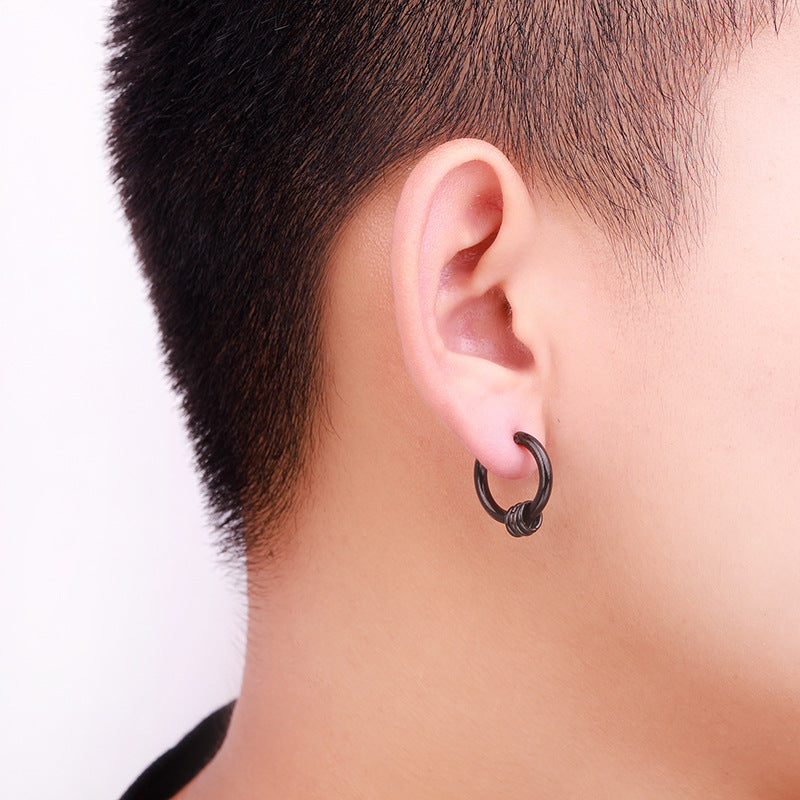 Rockyu フープピアス メンズ – 4連サークルデザイン シルバー＆ブラック 両耳セット