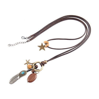 ネックレス メンズ 紐タイプ ロング 星と羽根モチーフ