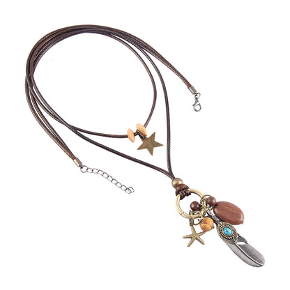 ネックレス メンズ 紐タイプ ロング 星と羽根モチーフ