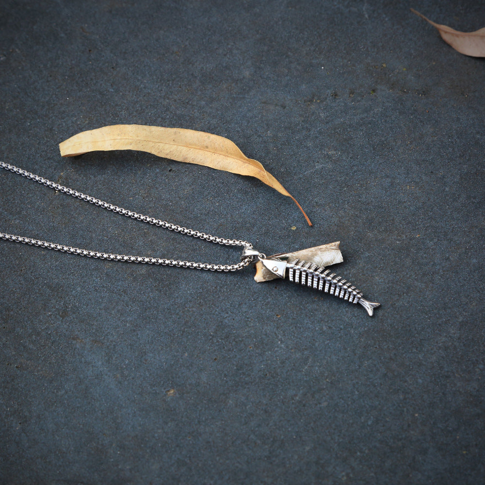 Rockyu 魚骨ネックレス メンズ サージカルステンレス製 3色展開 ベネチアンチェーン