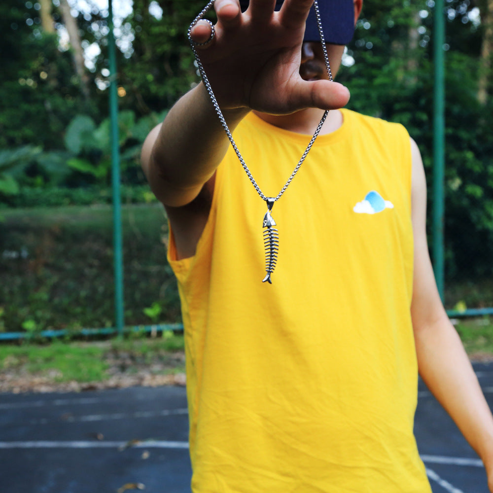 Rockyu 魚骨ネックレス メンズ サージカルステンレス製 3色展開 ベネチアンチェーン