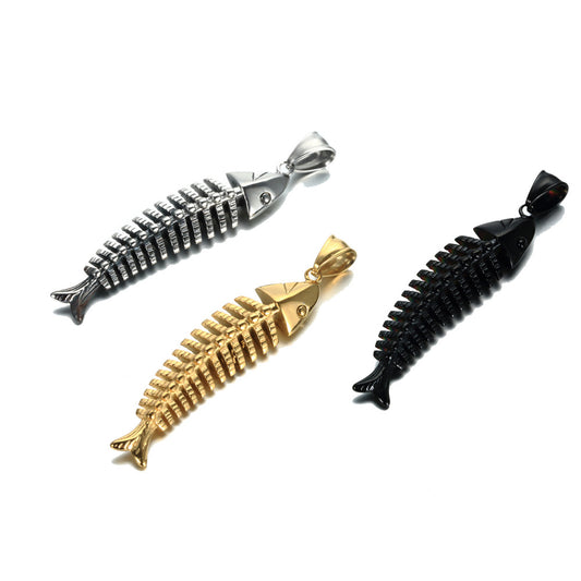 Rockyu 魚骨ネックレス メンズ サージカルステンレス製 3色展開 ベネチアンチェーン