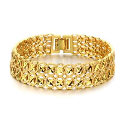 Rockyu 18Kゴールドプレート 幅広メンズブレスレット ステンレス風 豪華デザイン