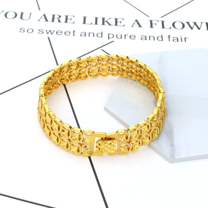 Rockyu 18Kゴールドプレート 幅広メンズブレスレット ステンレス風 豪華デザイン