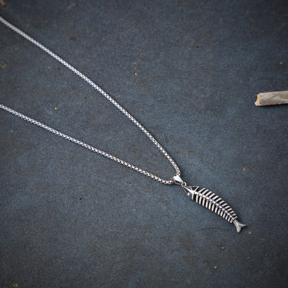 Rockyu 魚骨ネックレス メンズ サージカルステンレス製 3色展開 ベネチアンチェーン