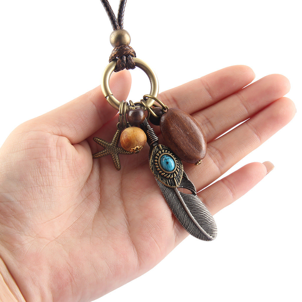 ネックレス メンズ 紐タイプ ロング 星と羽根モチーフ