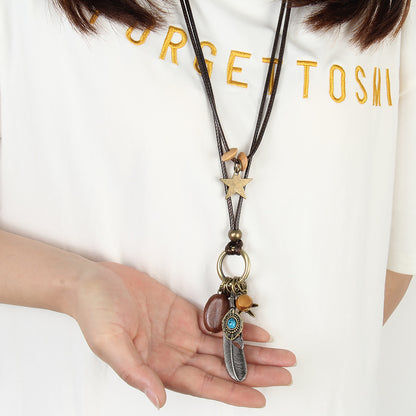 ネックレス メンズ 紐タイプ ロング 星と羽根モチーフ