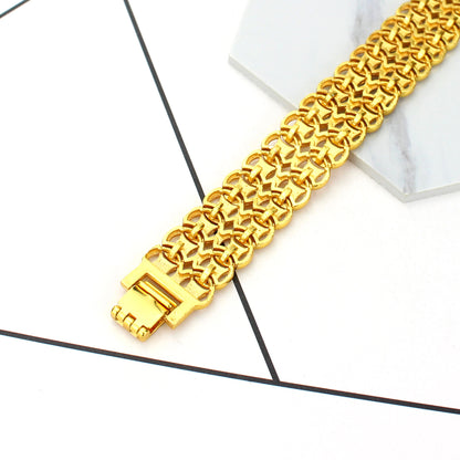 Rockyu 18Kゴールドプレート 幅広メンズブレスレット ステンレス風 豪華デザイン