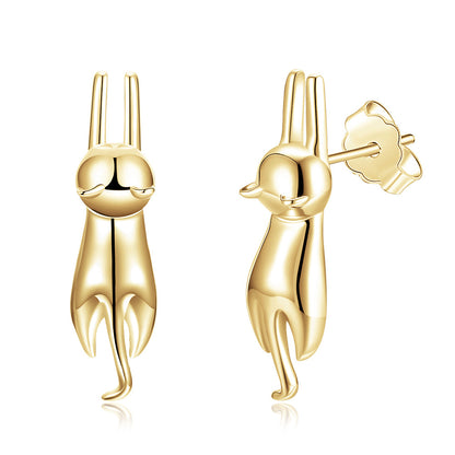 Rockyu ピアス レディース 猫モチーフ シルバー925 ブラック 光沢仕上げ 金属アレルギー対応