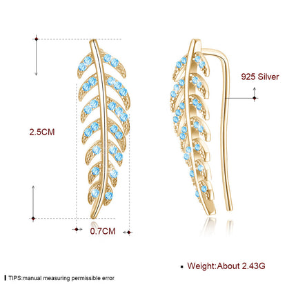 Rockyu レディース 925シルバー リーフモチーフ ピアス ジルコン スタッド シンプル エレガント ギフト