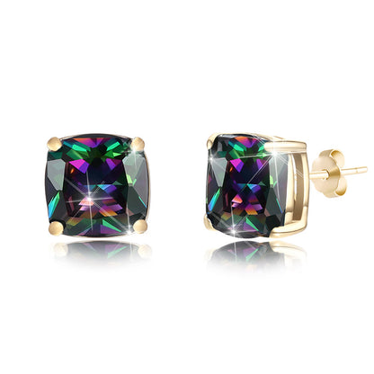 Rockyu スクエアカット オニキス風 レディースピアス シルバー925 一粒デザイン アジアンエスニック風