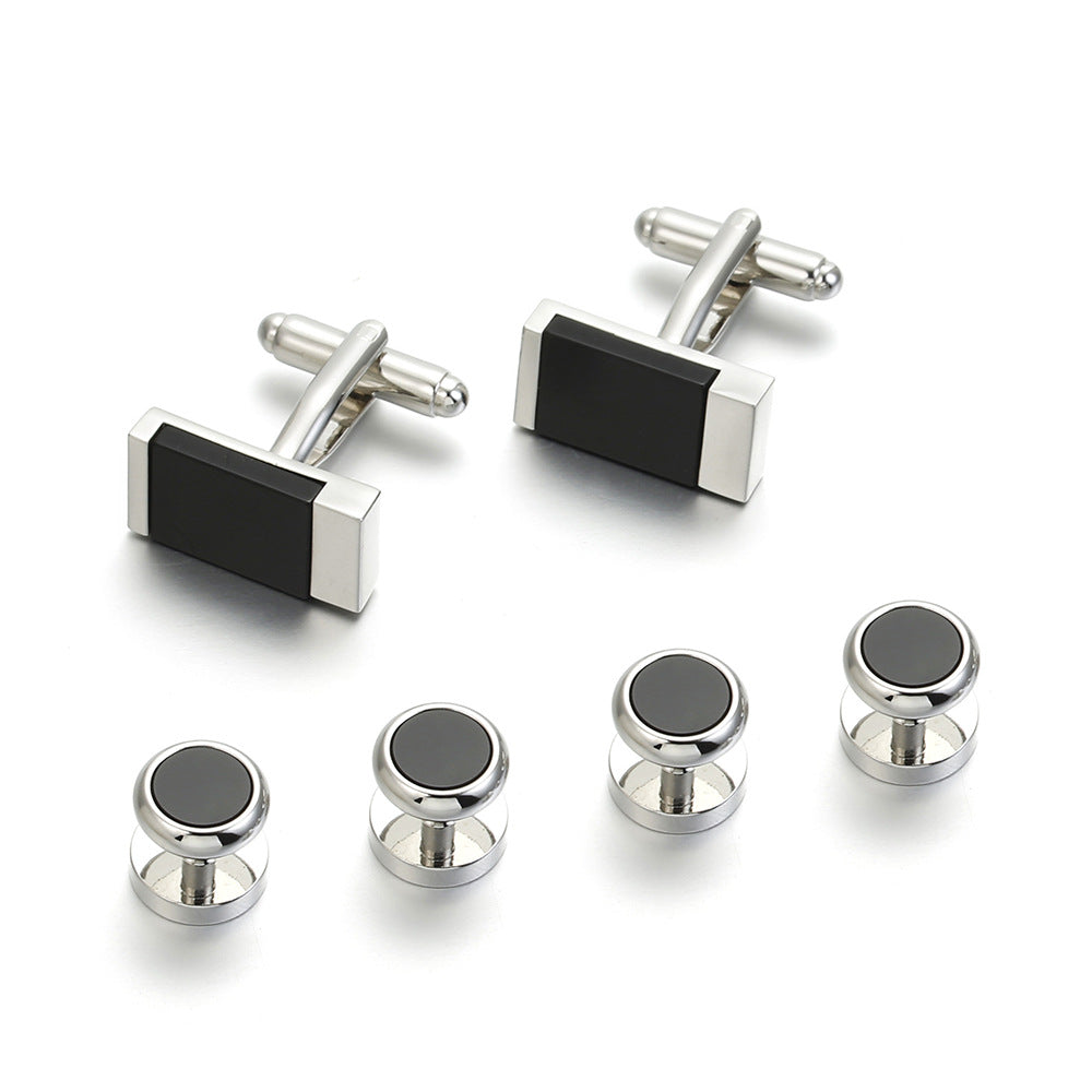 Rockyu ネクタイピン カフス シャツスタッズセット メンズ 黒 長方形 ステンレス ビジネス