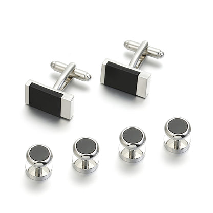 Rockyu ネクタイピン カフス シャツスタッズセット メンズ 黒 長方形 ステンレス ビジネス