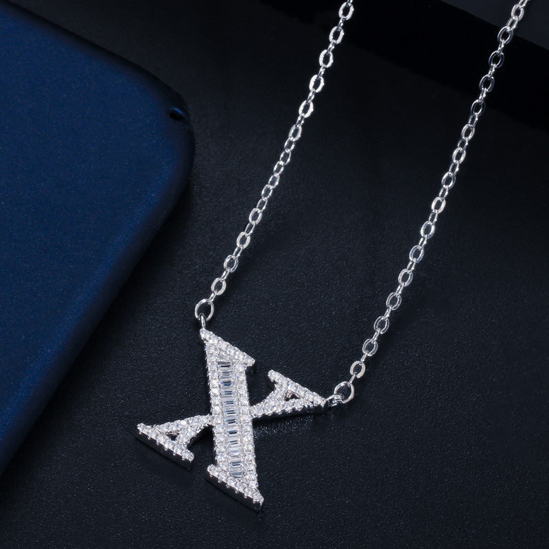 Rockyu アルファベットネックレス レディース シルバー925 ジルコニア A-Z イニシャルペンダント