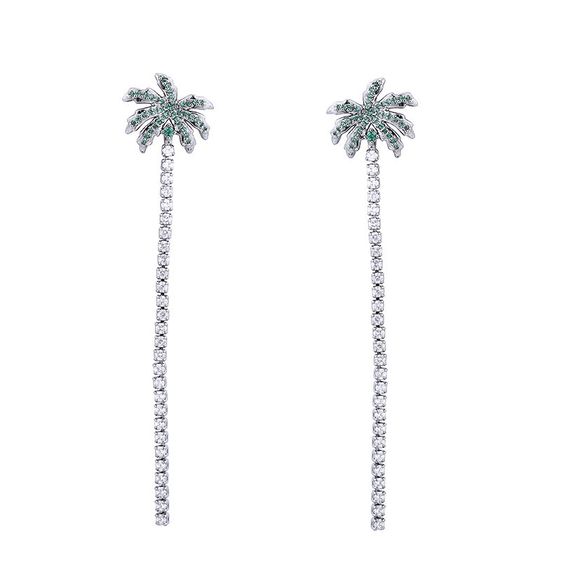 Rockyu ココナッツツリーデザイン チェーンピアス レディース ジルコニア サマーリゾートスタイル