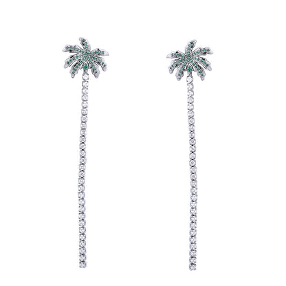 Rockyu ココナッツツリーデザイン チェーンピアス レディース ジルコニア サマーリゾートスタイル