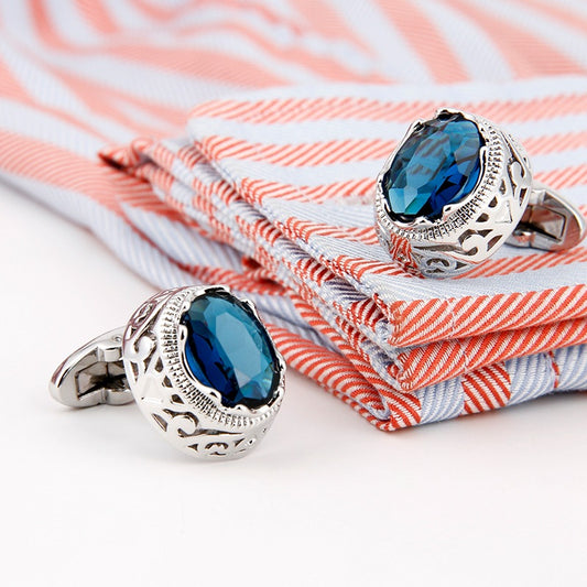 Rockyu メンズ ラウンドカフス グリーン＆ブルージルコニア ステンレス アンティーク調デザイン