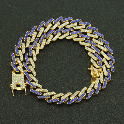 Rockyu ネックレス メンズ 喜平チェーン 13mm ジルコニア 太め マイアミキューバンカラー