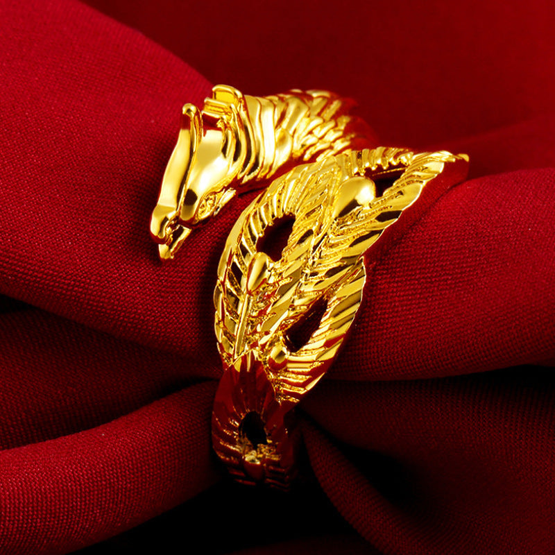 Rockyu ゴールド龍鳳リング メンズ フリーサイズ 幸運モチーフ リング