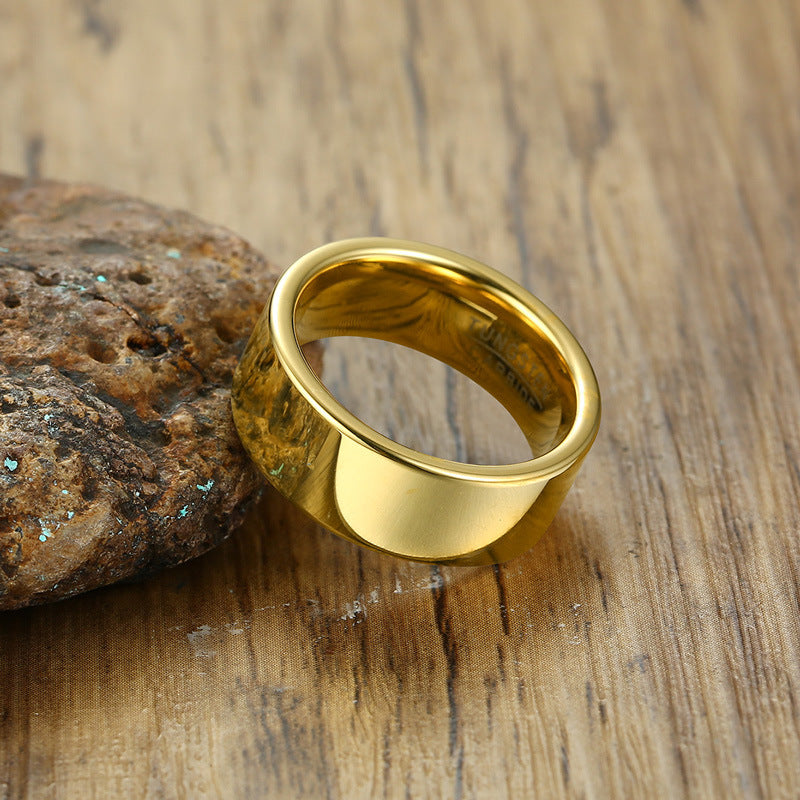 Rockyu 指輪 メンズ レディース タングステン 平打ち ゴールド シルバー 鏡面仕上げ 幅8mm