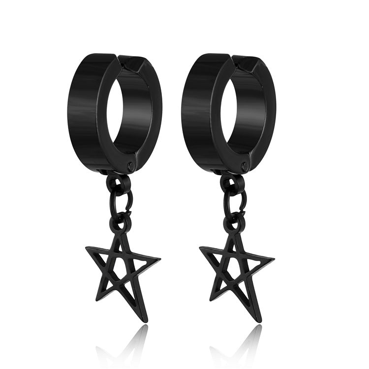 Rockyu メンズピアス フープ シルバー スター 揺れるリングピアス 両耳用 チタン製