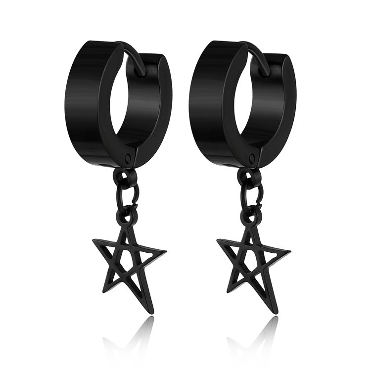 Rockyu メンズピアス フープ シルバー スター 揺れるリングピアス 両耳用 チタン製