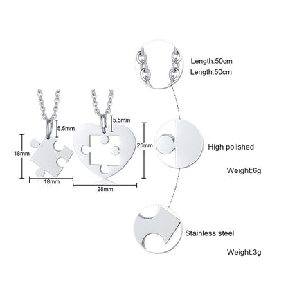 Rockyu パズルネックレス ハート＆ピース チタン製ペアペンダント 金属アレルギー対応