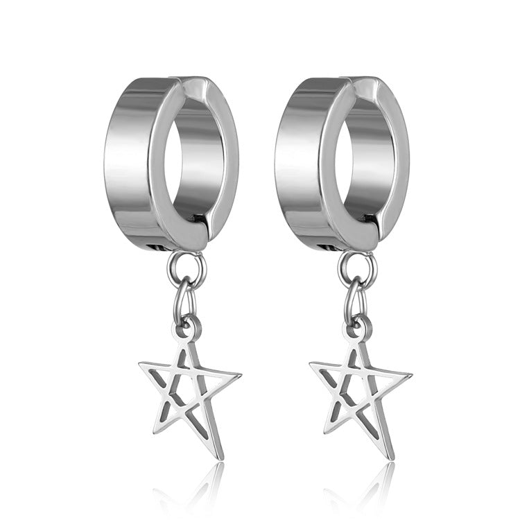 Rockyu メンズピアス フープ シルバー スター 揺れるリングピアス 両耳用 チタン製
