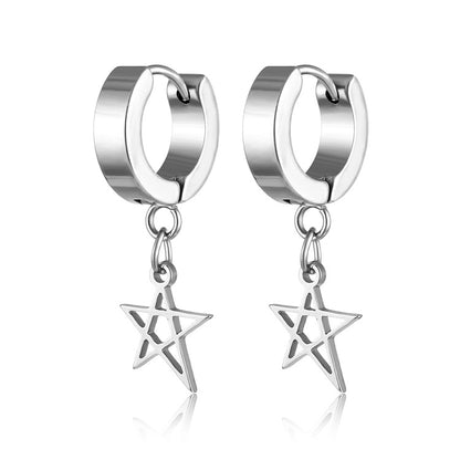 Rockyu メンズピアス フープ シルバー スター 揺れるリングピアス 両耳用 チタン製