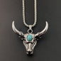 Rockyu ネックレス メンズ 牛頭 ステンレス ターコイズ アンティーク風 ペンダント