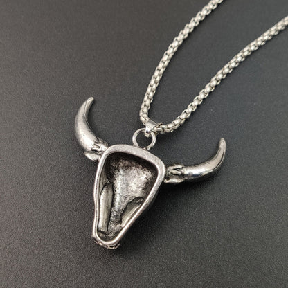 Rockyu ネックレス メンズ 牛頭 ステンレス ターコイズ アンティーク風 ペンダント