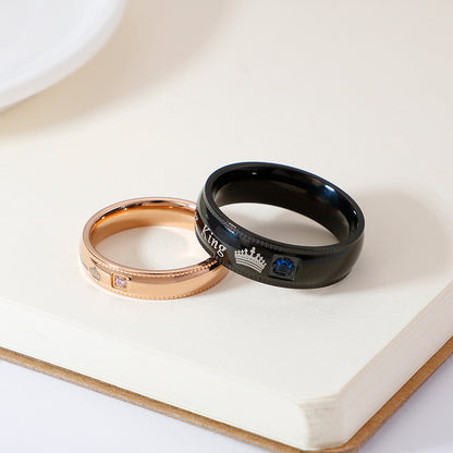 Rockyu ペアリング メンズ＆レディース サファイア風ジルコニア 彫刻入りステンレスリング