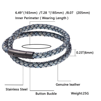 Rockyu ブレスレット メンズ レディース 本革 レザー 二連 編み込み ステンレス 磁気ボタン留め おしゃれ アクセサリー