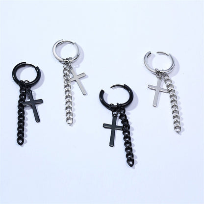 Rockyu メンズピアス クロスチェーン チタンフープ 十字架デザイン