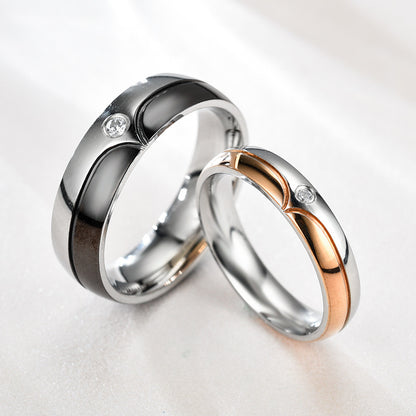 Rockyu ペアリング チタン製リング ジルコニア 一粒ダイヤ風 おしゃれ結婚指輪