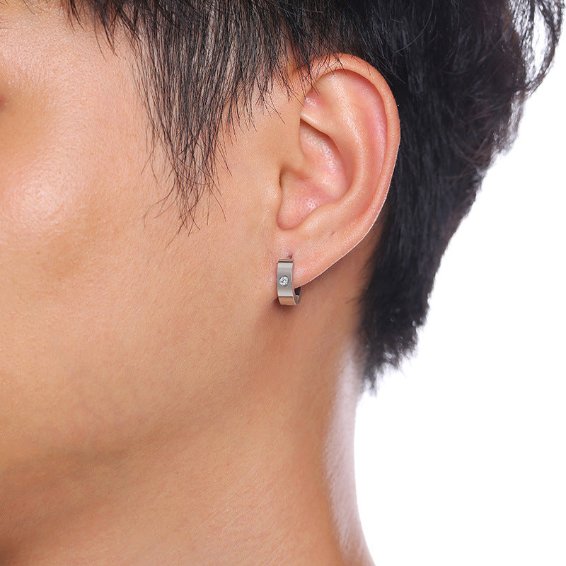 Rockyu フープピアス メンズ レディース兼用 ジルコニア付き 太めリング ステンレス製 金属アレルギー対応 4色展開