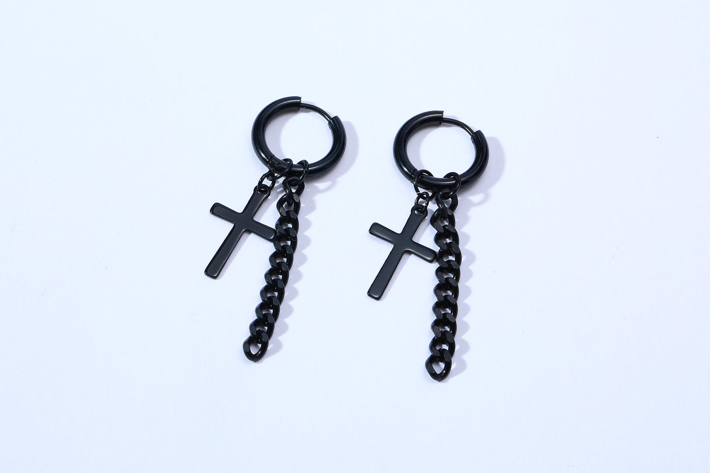 Rockyu メンズピアス クロスチェーン チタンフープ 十字架デザイン