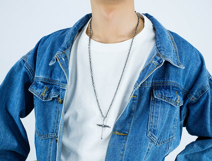 Rockyu クロスペンダントネックレス｜ステンレス製十字架モチーフ メンズアクセ