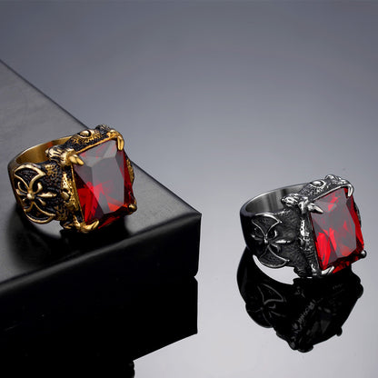 Rockyu ステンレスリング メンズ 幅広 ごつめデザイン ビンテージ風 宝石風ストーン リング