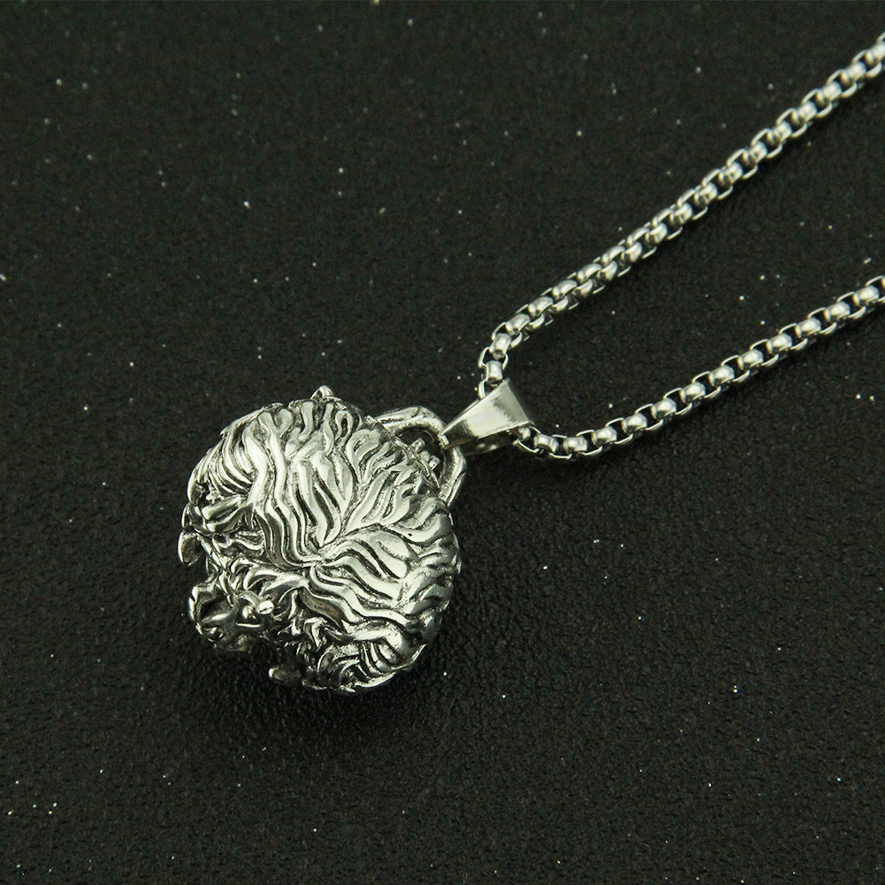 Rockyu ネックレス メンズ タイガーヘッド シルバー合金 ステンレスチェーン