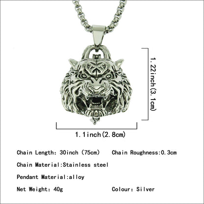Rockyu ネックレス メンズ タイガーヘッド シルバー合金 ステンレスチェーン