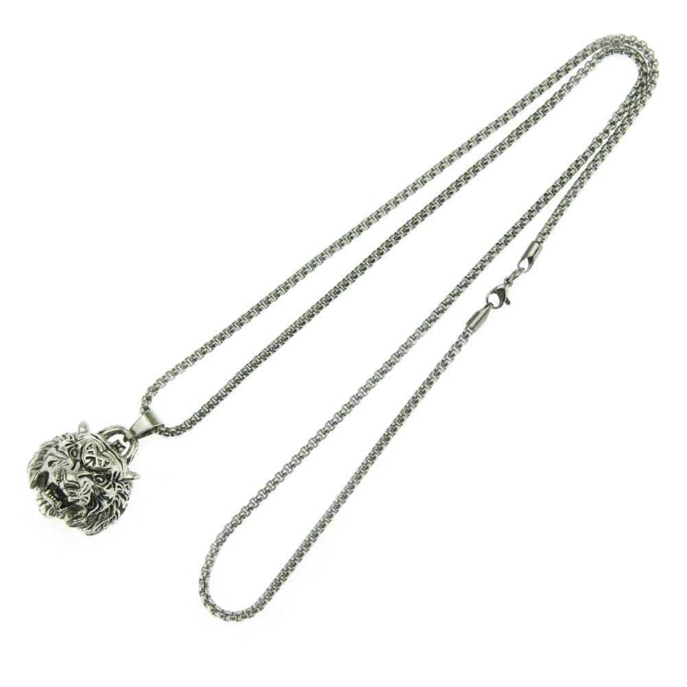 Rockyu ネックレス メンズ タイガーヘッド シルバー合金 ステンレスチェーン