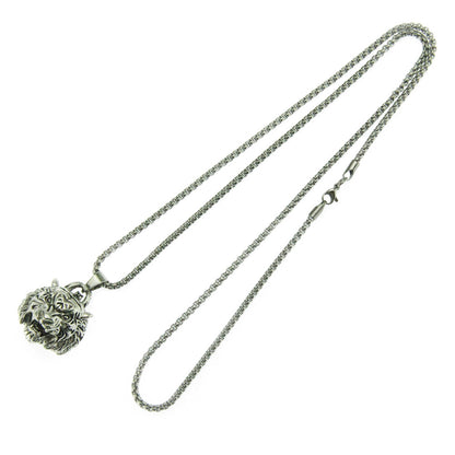 Rockyu ネックレス メンズ タイガーヘッド シルバー合金 ステンレスチェーン