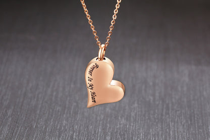 Rockyu ハート型メモリアルネックレス ステンレス製 刻印入り 遺骨ペンダント 50cmチェーン