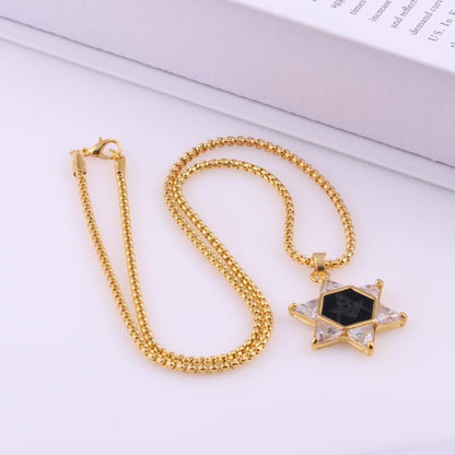 Rockyu 六芒星ジルコニアネックレス｜ダビデの星モチーフ ステンレス製お守りペンダント